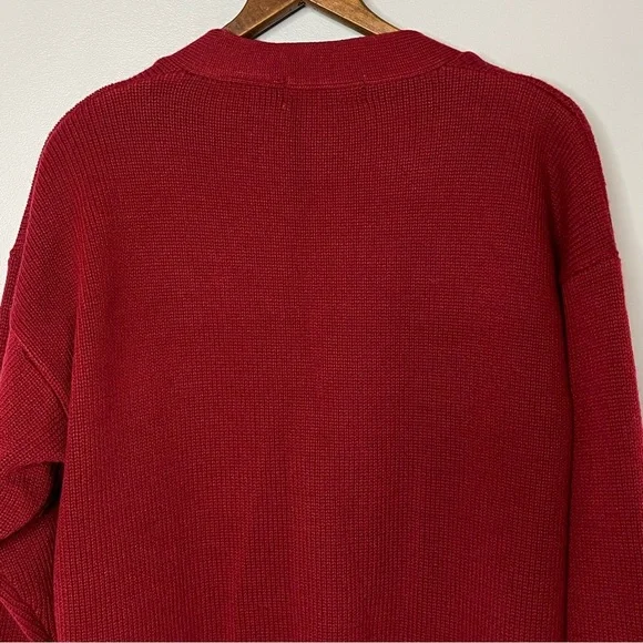 Vintage Oversized Slouchy Knit V Neck Cardigan Sweater Academia Burgandy Red - Picture 11 of 13